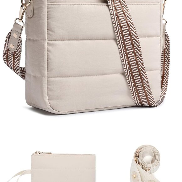 Women Puffer Quilted Crossbody Hobo Bag 2PCS with Coin Wallet Adjustable Straps - Picture 1 of 6